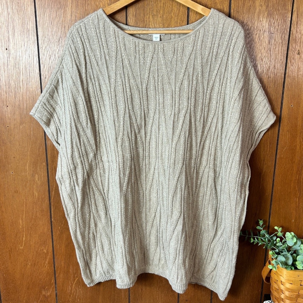 Pure Jill Beige Textured Wool Blend Knit Poncho Sweater Top‎ Lagen Look